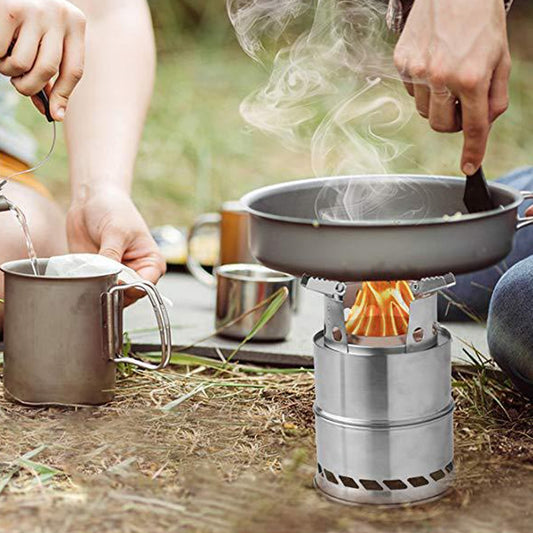 Windproof Outdoor Rocket Stoves, Wood and Alcohol Fuel Options, Detachable Furnace Camping Stove